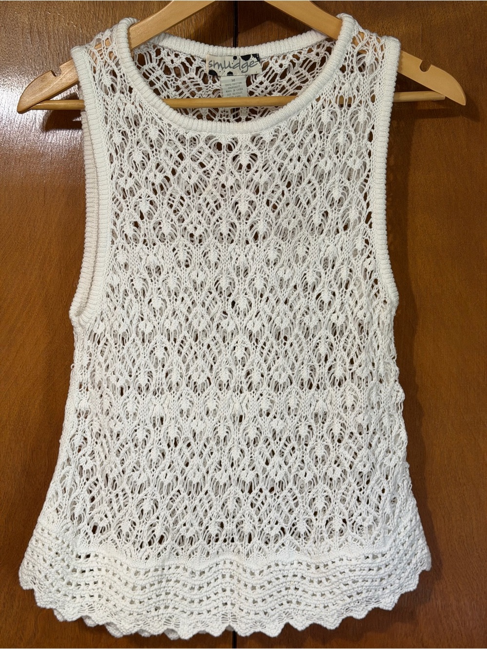 Smudge Cream Open-Knit Crochet Tank